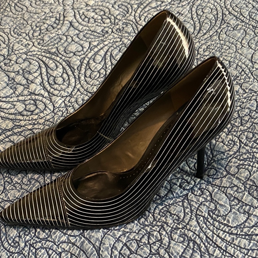 BCBGirls Black and White Striped Heels